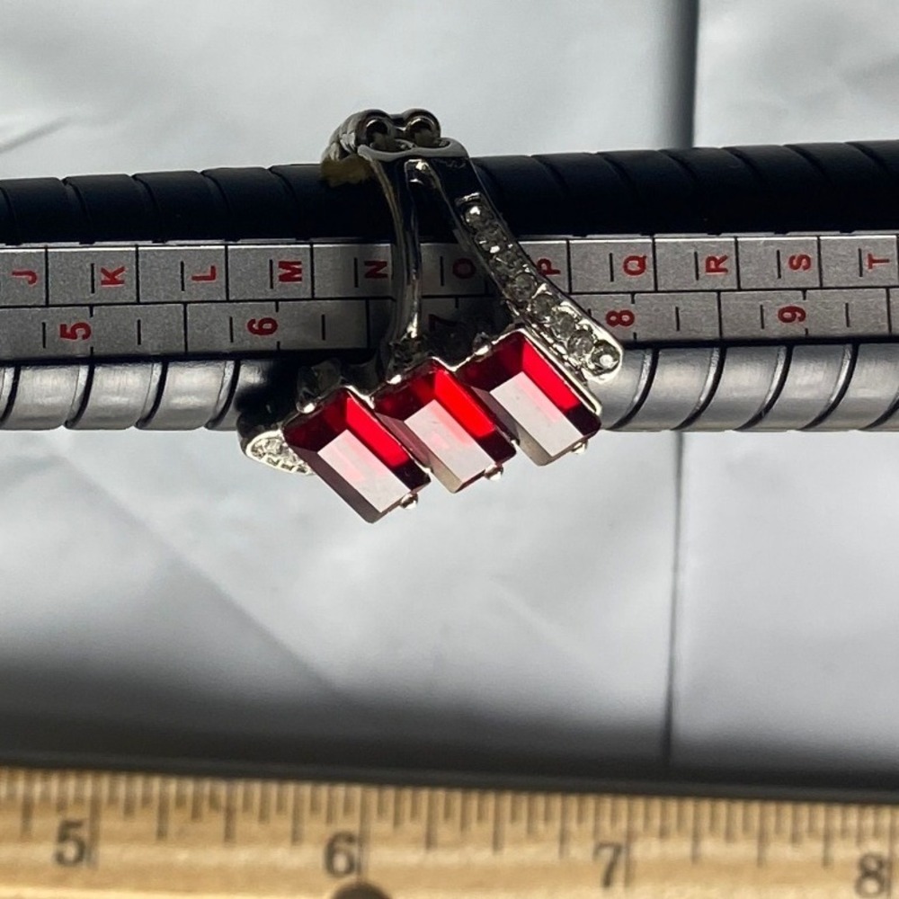 Red Gemstone Ring Silver Tone Stackable Band Wome… - image 1